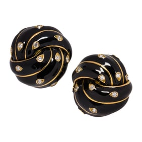 David Webb, a pair of diamond, enamel, and 18k gold clip earrings