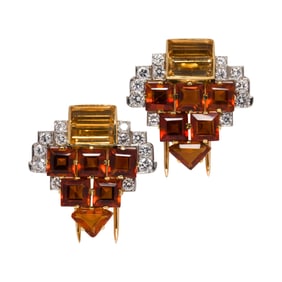 Cartier London, A pair of citrine, diamond, 18k gold and platinum clips