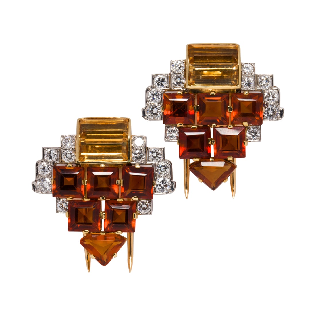 Cartier London, A pair of citrine, diamond, 18k gold and platinum clips (1 of 1)