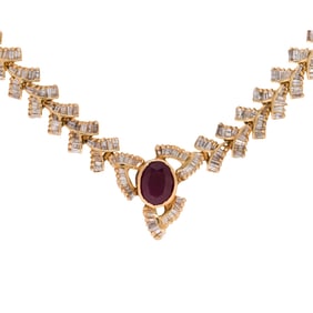 A ruby, diamond and 14k gold necklace