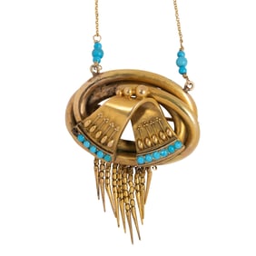 A Victorian turquoise and 14k gold brooch pendant