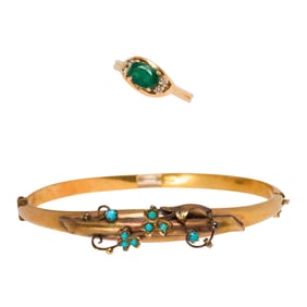 A gold bangle and ring