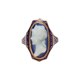 A cameo, enamel and 14k gold ring