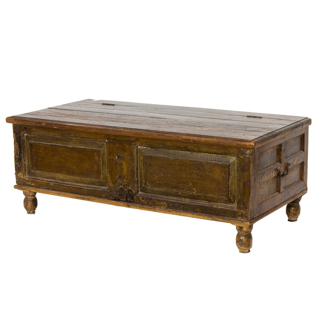 An Indian Goa linen chest, 19th century: An Indian Goa linen chest, 19th century; on turned feet, 20"h x 52.5"w x 25"d