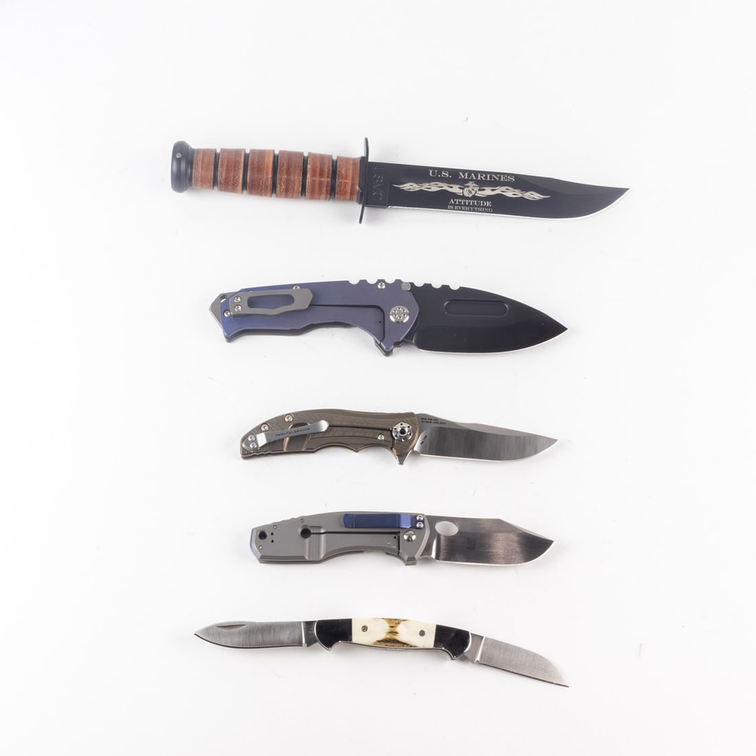 Five contemporary outdoor, utility and sporting knives in original boxes or cases, comprising ZT RJ (1 of 2)