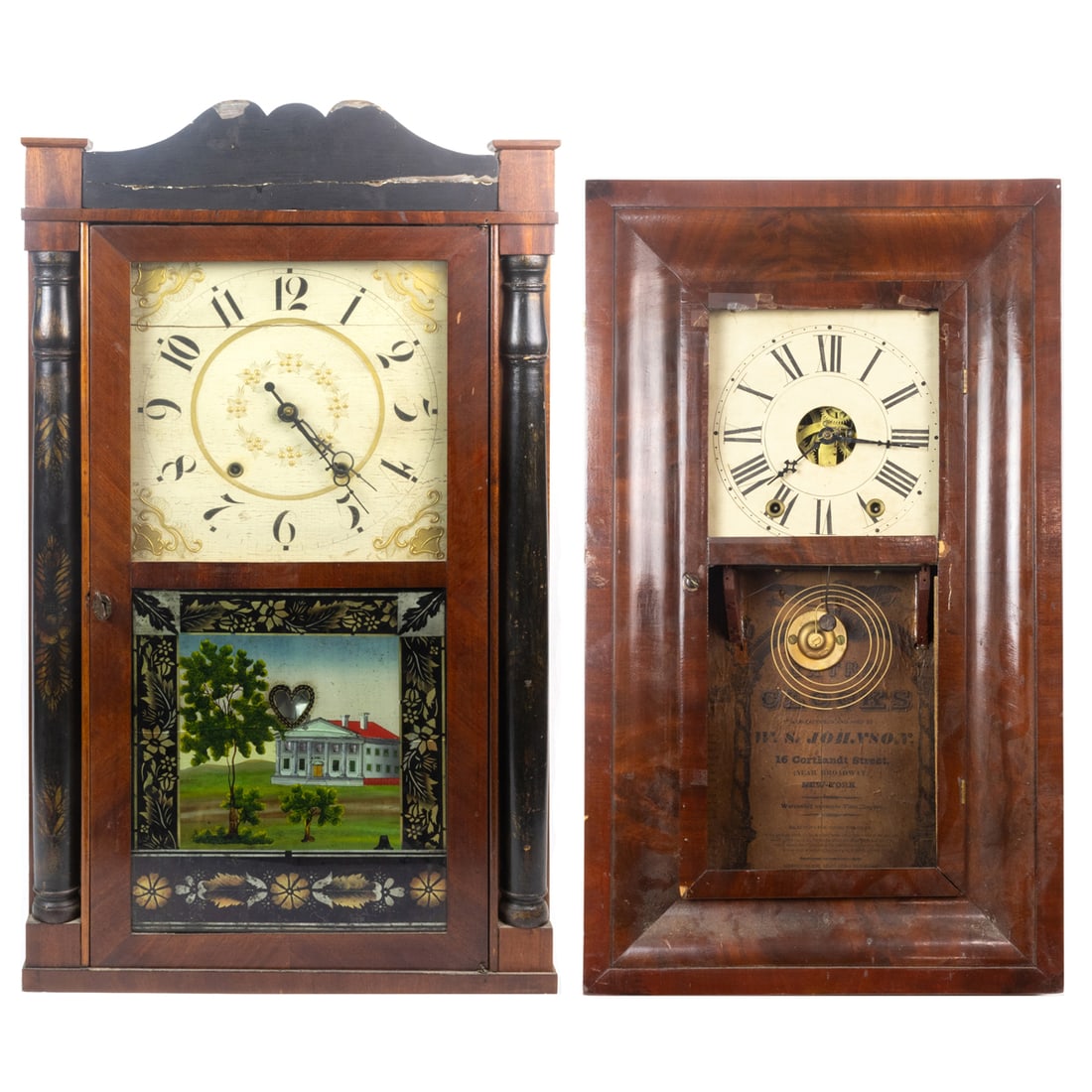 Two American eglomise shelf and wall clocks, 19th century (1 of 10)