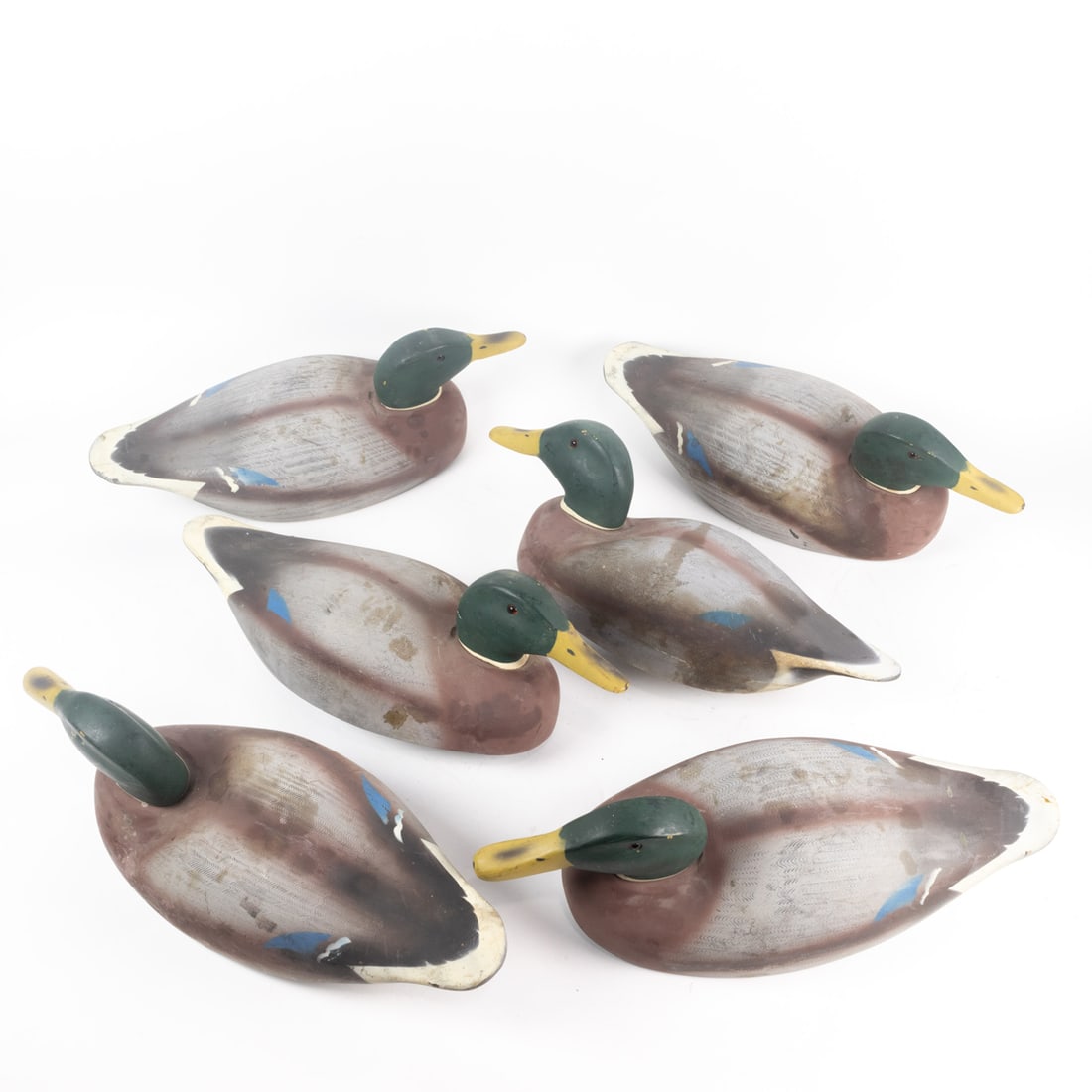 Six Painted Wood Duck Decoys Of Mallards By Decoys Unlimited Auction
