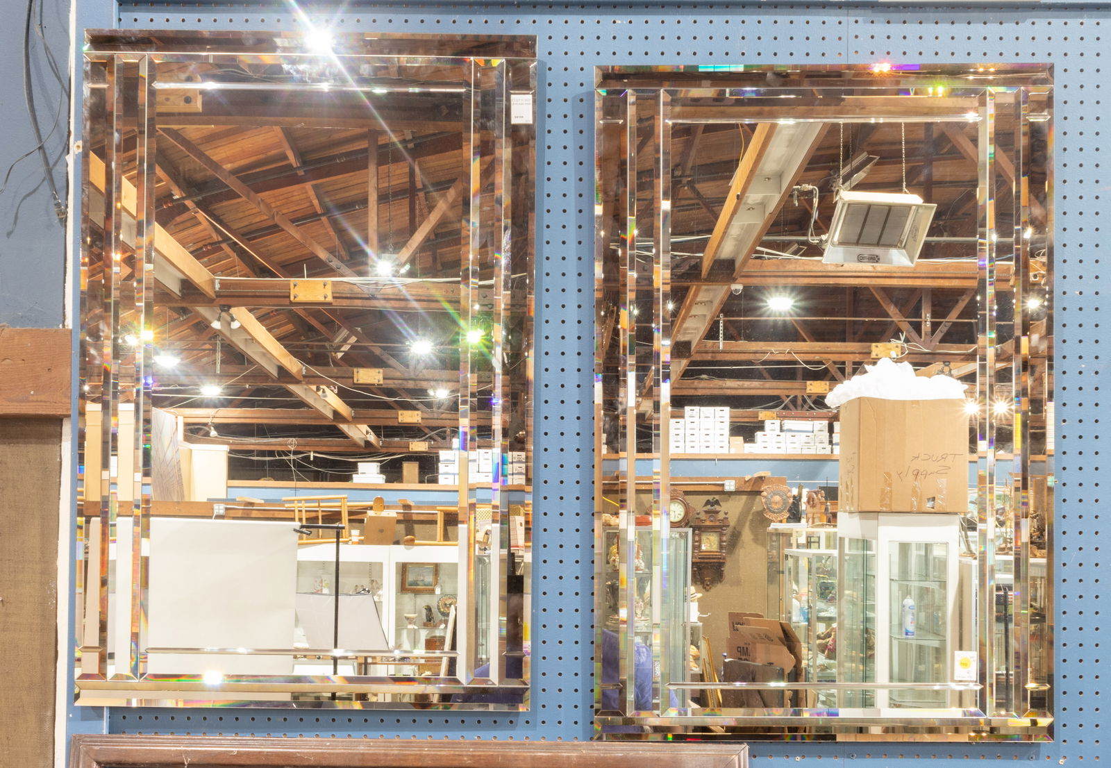 A large pair of Contemporary beveled glass rectangular mirrors (1 of 1)