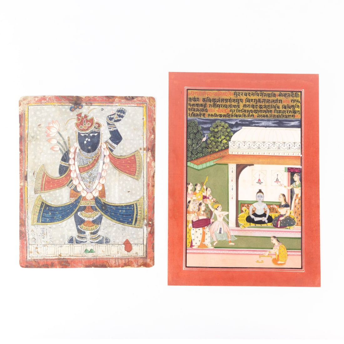 A lot of two Indian paintings, one a miniature with dancer, the other depicting a God (1 of 2)