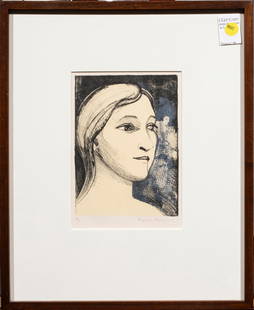 Print, Theophilus Brown: William Theophilus Brown (American, 1919-2012), Untitled (Head of a Woman), lithograph, pencil signed lower right, edition 88/100, gallery label (Charles Campbell Gallery, San Francisco, CA) verso, ov