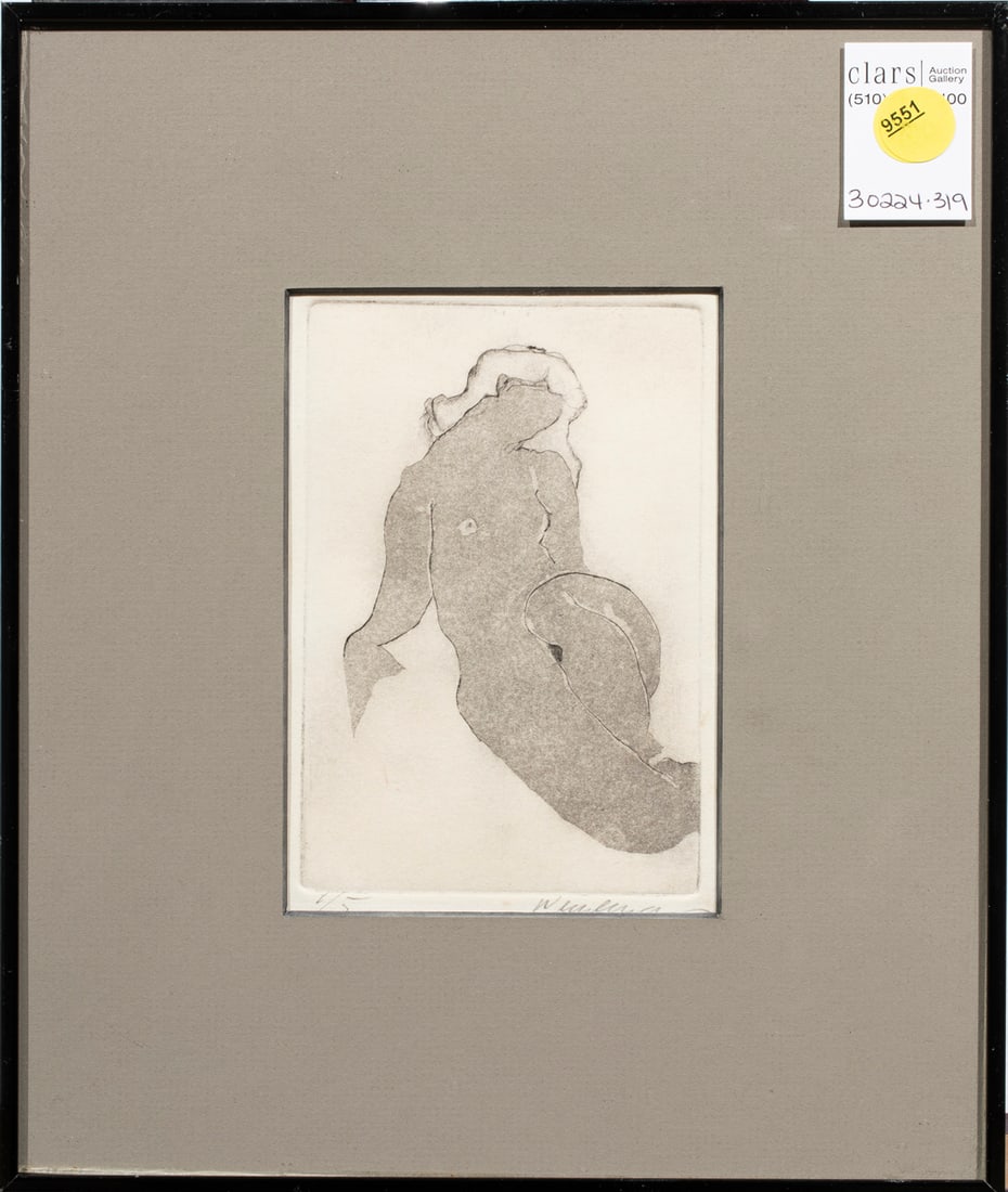 Print, American School (20th century): American School (20th century), Reclining Nude, etching with aquatint, signed indistincly "Wesselmann" lower right, edition 1/5, overall (with frame): 12"h x 10"w