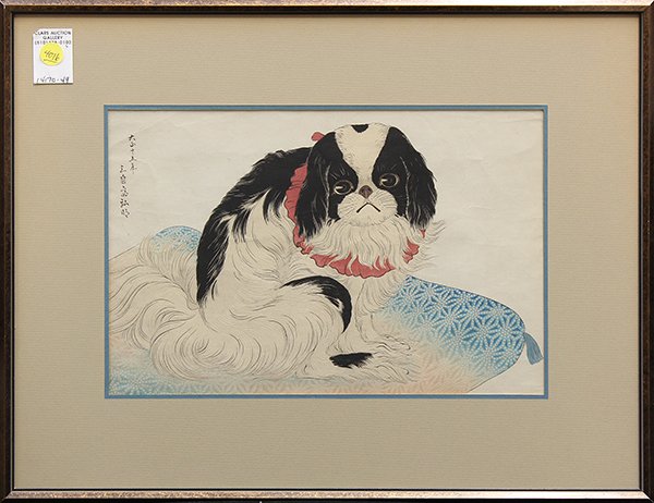 Prints by Utamaro,Toyohiro: (lot of 3) Framed Japanese prints, the first 'beauty in bath dress', by Utagawa Toyohiro (Japanese, 1773-1828/30), the second, of a geisha playing shamisen, by Utamaro (Japanese,1753-1806) (creases, f