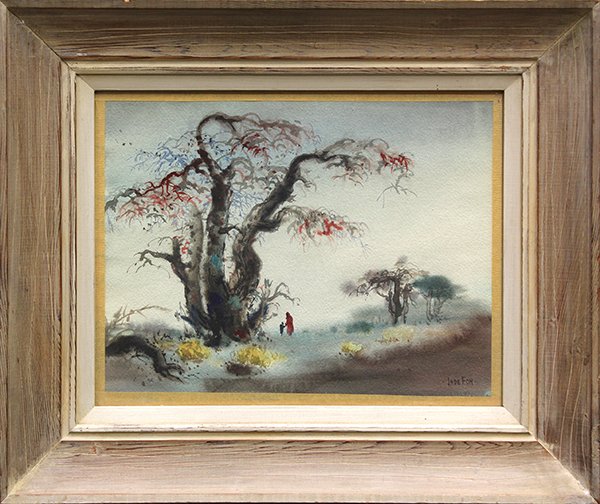 Watercolor, Jade Woo Fon, Delta Mist: Framed watercolor on paper, Delta Mist, by Jade Woo Fon (Californian, 1911-1983), overall: 16''h x 19''w. Provenance: Purchased by Jade Woo, Fon's art student during a class on watercolor restoration