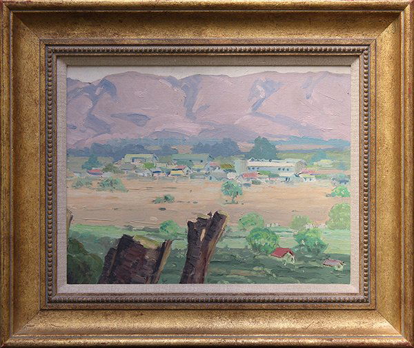 Painting, Ralph Holmes, California Hills: Framed oil on canvas board, California Hills, by Ralph Holmes (Californian, 1876-1963), bears estate stamp verso, board: 12''h x 16''w, overall: 19''h x 23''w
