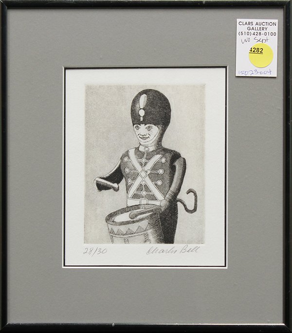 Etching, Charles Bell, Drummer Boy: Framed etching, Drummer Boy, by Charles Bell (American, 1935-1995), pencil signed lower right, pencil numbered edition of 30 lower left, overall: 10''h x 9''w