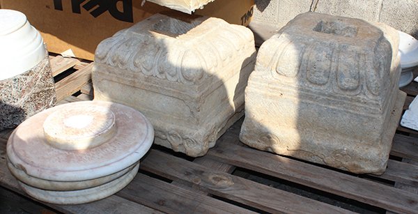Marble pedestal cap group: (lot of 7)Marble pedestal capital group consisting of two Asian style mounts12''h x 15''w, and five associated capitals, largest 5.5''h x 14''w Provenance: Unaccessioned property from the Honolulu Mus