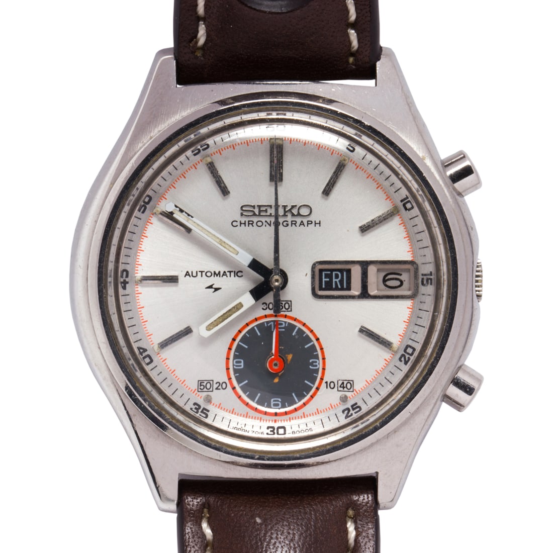 A Seiko stainless steel Chronograph Automatic wristwatch: A Seiko stainless steel Chronograph Automatic wristwatch Ref: 3N04757016-8001The silver tone dial, with luminous baton indices, luminous baton hands, date aperture, day of week aperture, subsidiary mi