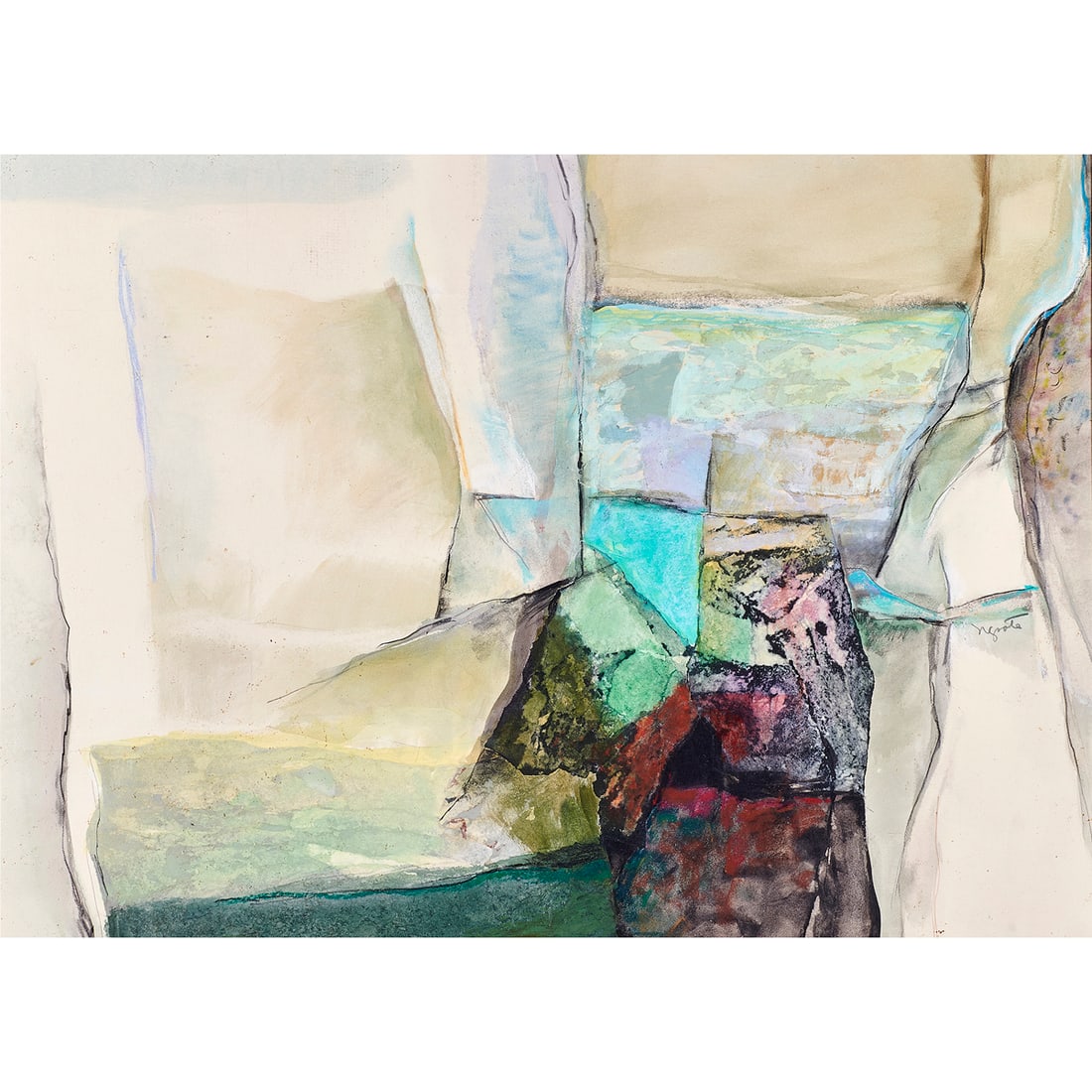 Mixed Media, Alexander Nepote: Alexander Nepote (American, 1913-1986), Untitled, mixed media on board, signed center right, sight: 27.25"h x 37.25"w, overall (with frame): 37.25"h x 47.25"w