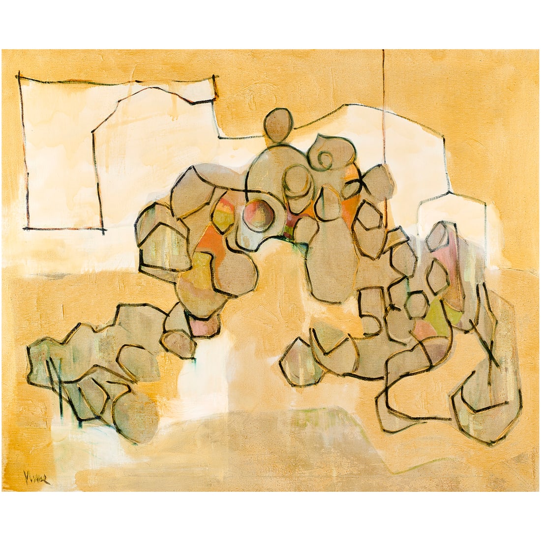 Painting, American School (20th century): American School (20th century), Abstract, oil on canvas, signed "Mimar" or "Miller" lower left, canvas: 36"h x 44"w, overall (with frame): 39.75"h x 47.5"w. Provenance: Collection of Skidmore, Owings 