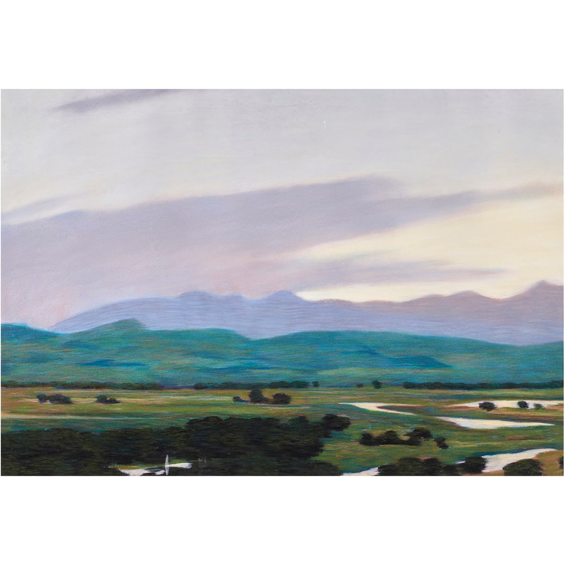 Pastel, Bruce Park: Bruce Park (American, b. 1955), "Spring Fields," pastel on paper, gallery label (Francine Seders Gallery, Seattle, WA) affixed verso, image: 29"h x 41"w, overall (with frame): 36"h x 48"w