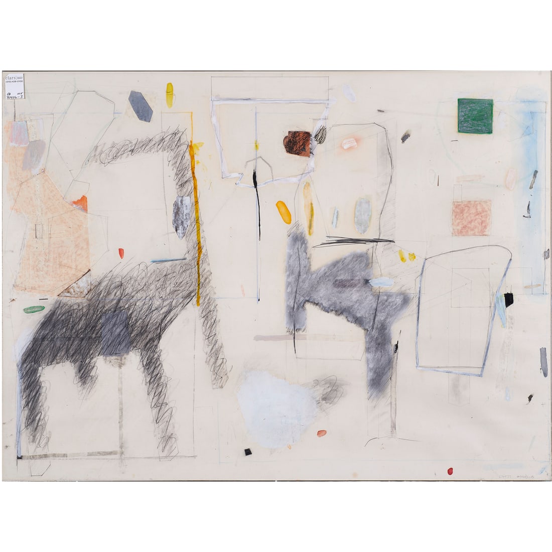 Work on paper, David Hannah: David Hannah (American, 1941-1981), "345-8," 1977, mixed media on paper, initialed and dated lower right, gallery Label (Grapestake Gallery, San Francisco, CA) affixed verso, sheet and frame: 29"h x 3