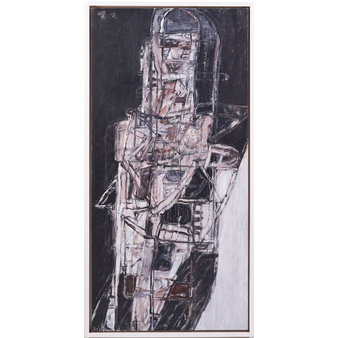 Painting, Anthony Terenzio: Anthony Terenzio (American, 1923-2000), "Scylla II," 1983, mixed media on canvas, initialed and dated lower left, signed, titled, and dated verso, canvas: 60"h x 29.75"w, overall (with frame): 65"h x 
