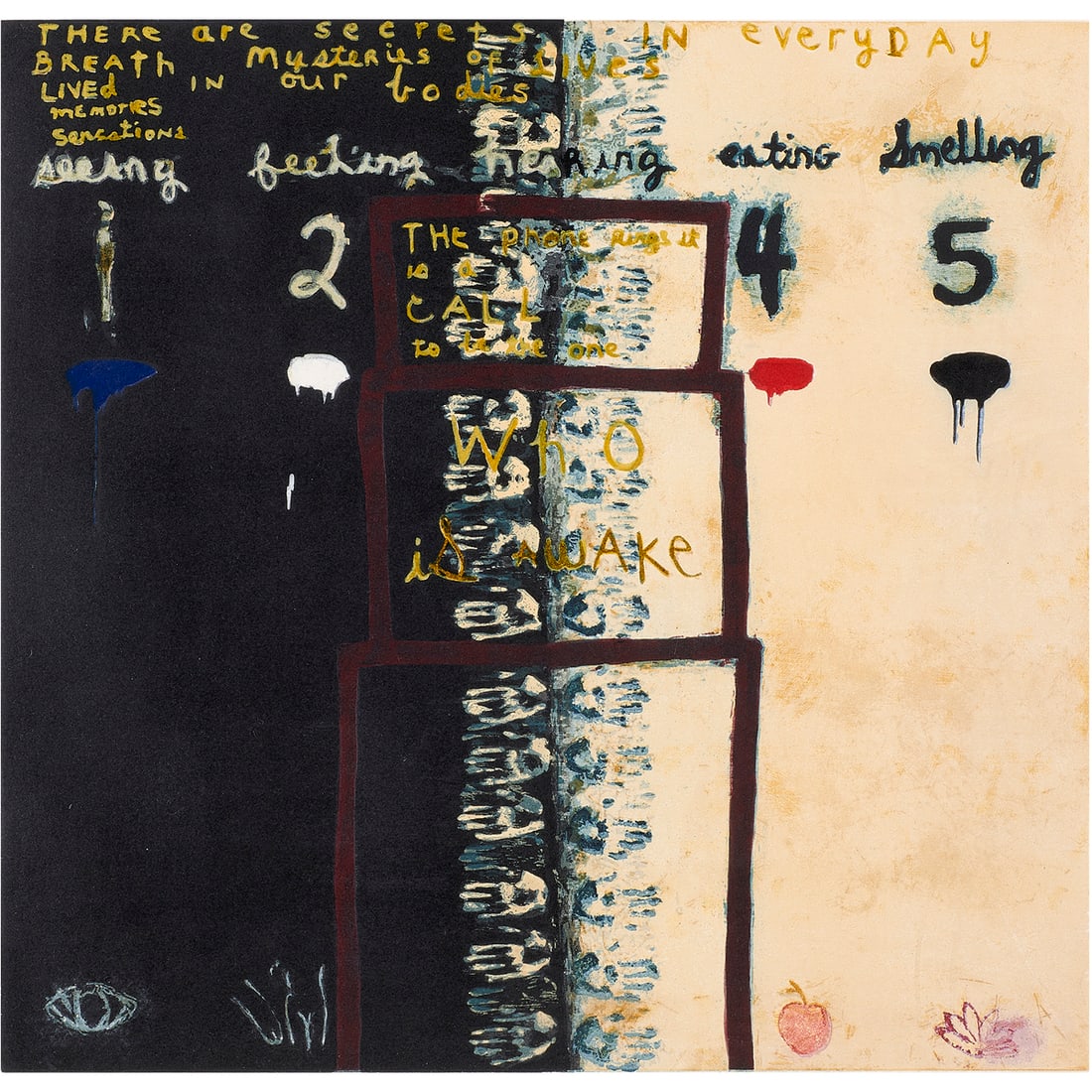 Print, Squeak Carwath: Squeak Carwath (American, b. 1947), "Everyday Secrets," 1995, woodcut with etching, pencil signed and dated lower right, edition 11/40, image: 23.5"h x 23.5"w, overall (with frame): 32.75"h x 33"w