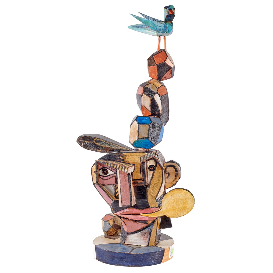 Sculpture, Kelly Detweiler: Kelly Detweiler (American, b. 1952), "Dual Personality," painted wood sculpture, unsigned, overall: 27"h x 12"w x 9"d. Provenance: Private collection of the late Sonoma County art collector, Ron Colli