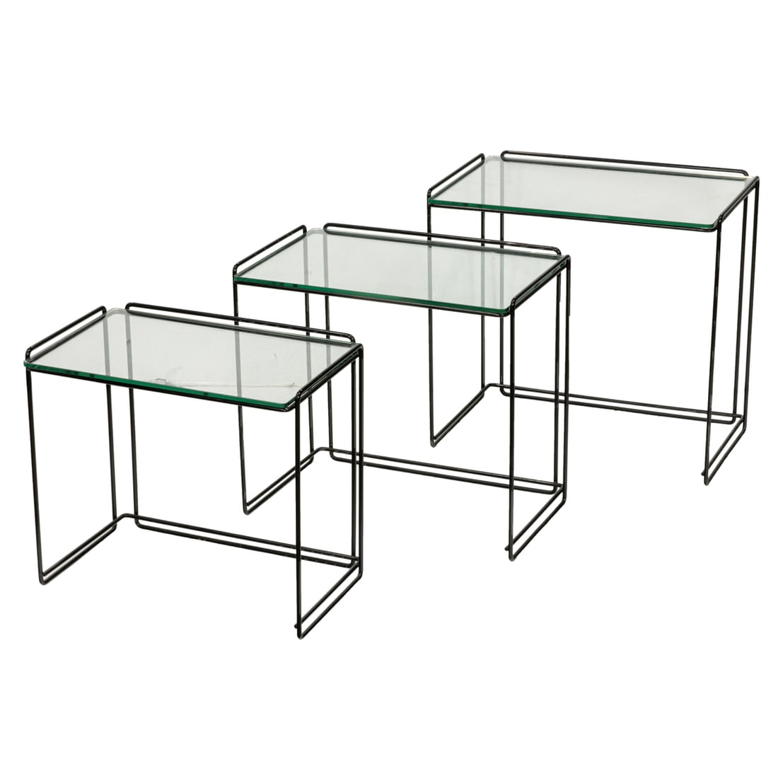 A set of three Max Sauze nesting tables: A set of three Max Sauze nesting tables, largest 21"h x 22.5"w x 14"d
