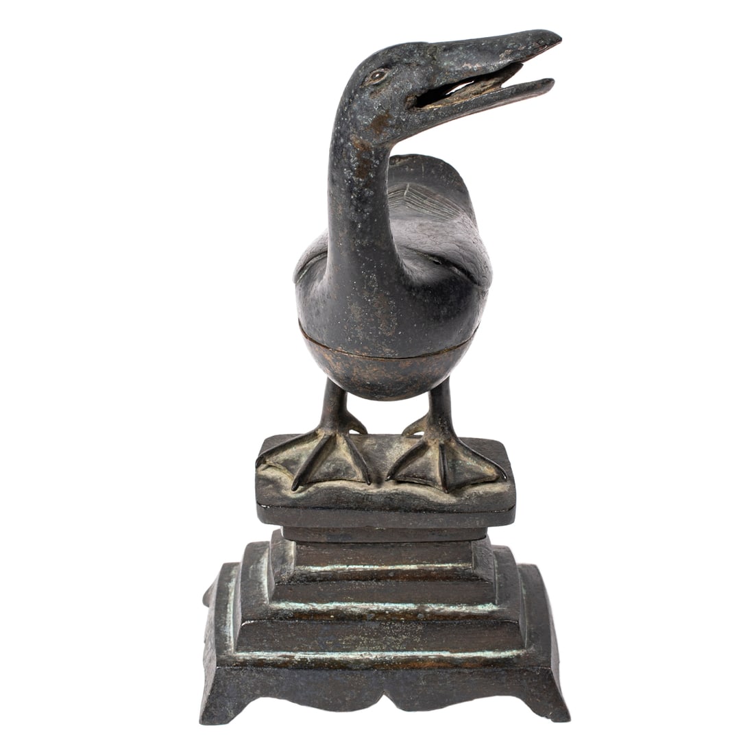 Asian bronze duck censer: Asian bronze duck censer. 9.5" high.
