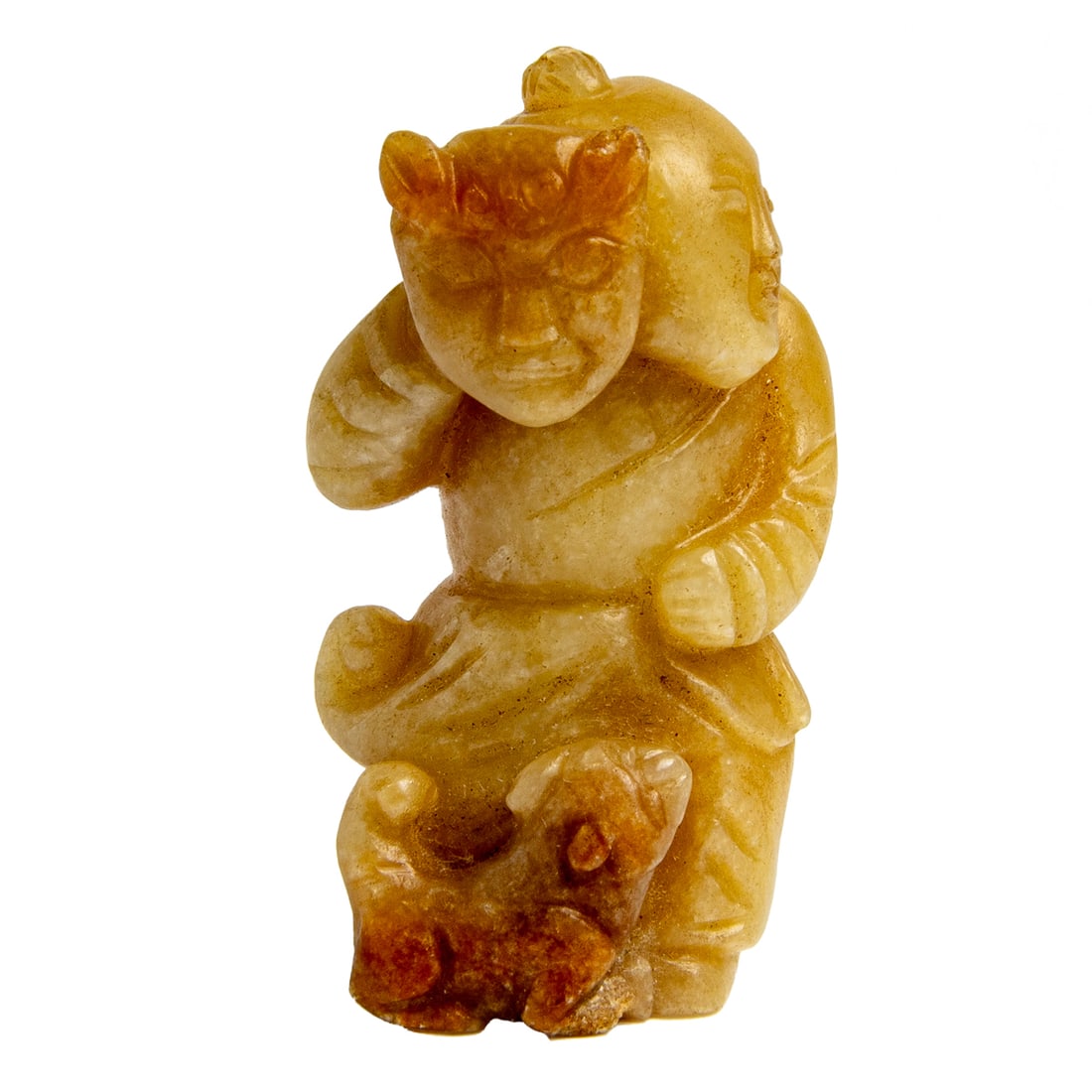 Chinese russet jade carving of a boy: Chinese russet jade carving of a boy. 1.875' across.