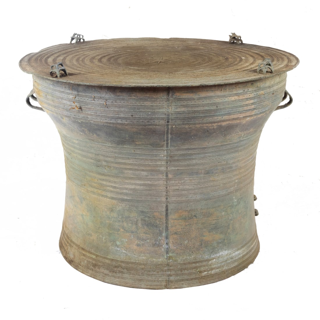 Southeast Asian bronze rain drum: Southeast Asian bronze rain drum. 17.75" high.