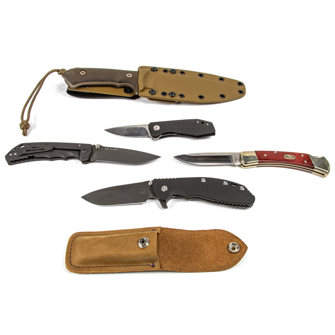Five contemporary outdoor, utility and sporting knives in original boxes, including a Spartan (1 of 3)