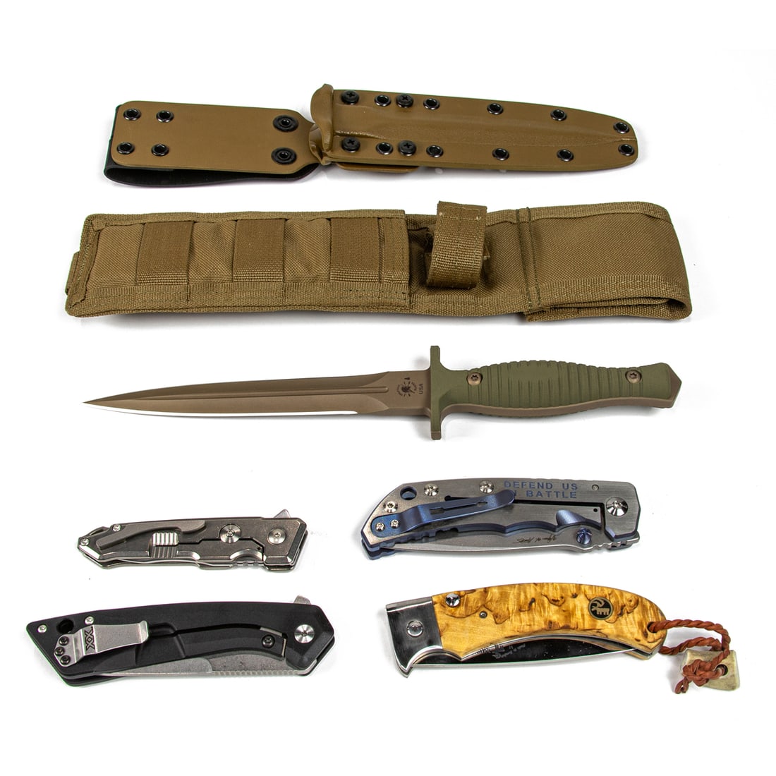 Five contemporary outdoor, utility and sporting knives in original boxes, including a Spartan Blades (1 of 3)