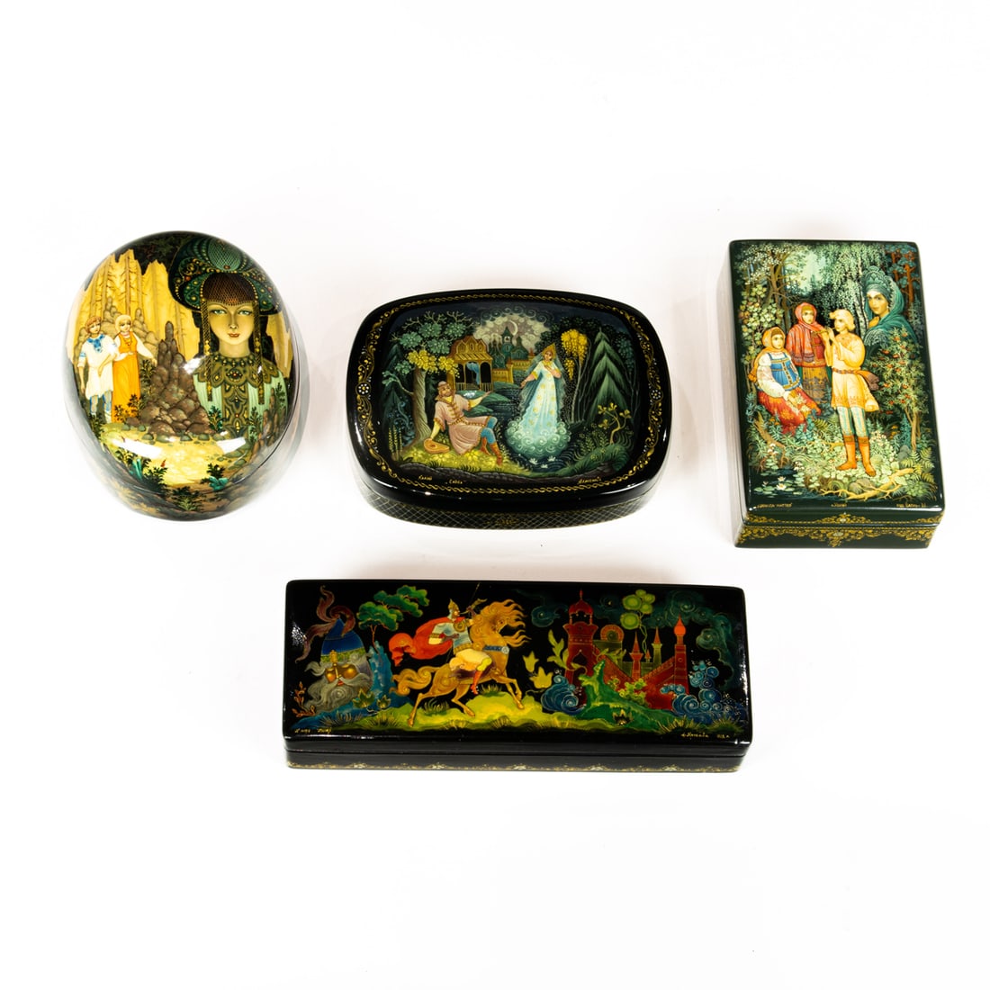 Four Russian lacquer boxes depicting fairy tales (1 of 1)