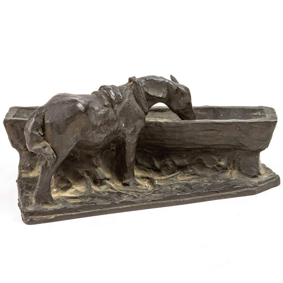 A patinated bronze figure of a horse at water trough (1 of 1)