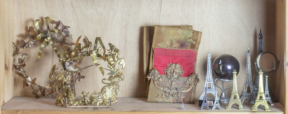 Two Dresden all holiday brass wreaths and a tapestry fragment bell pull (1 of 1)