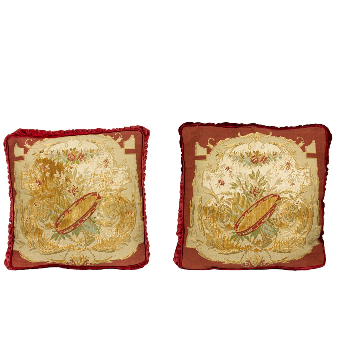 A set of four Continental tapestry fragment pillows (1 of 7)