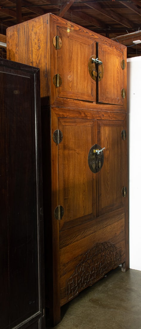 Chinese elm two section cabinets: Chinese elm two section cabinets. 98.5"h x 49"w x 20.75"d.