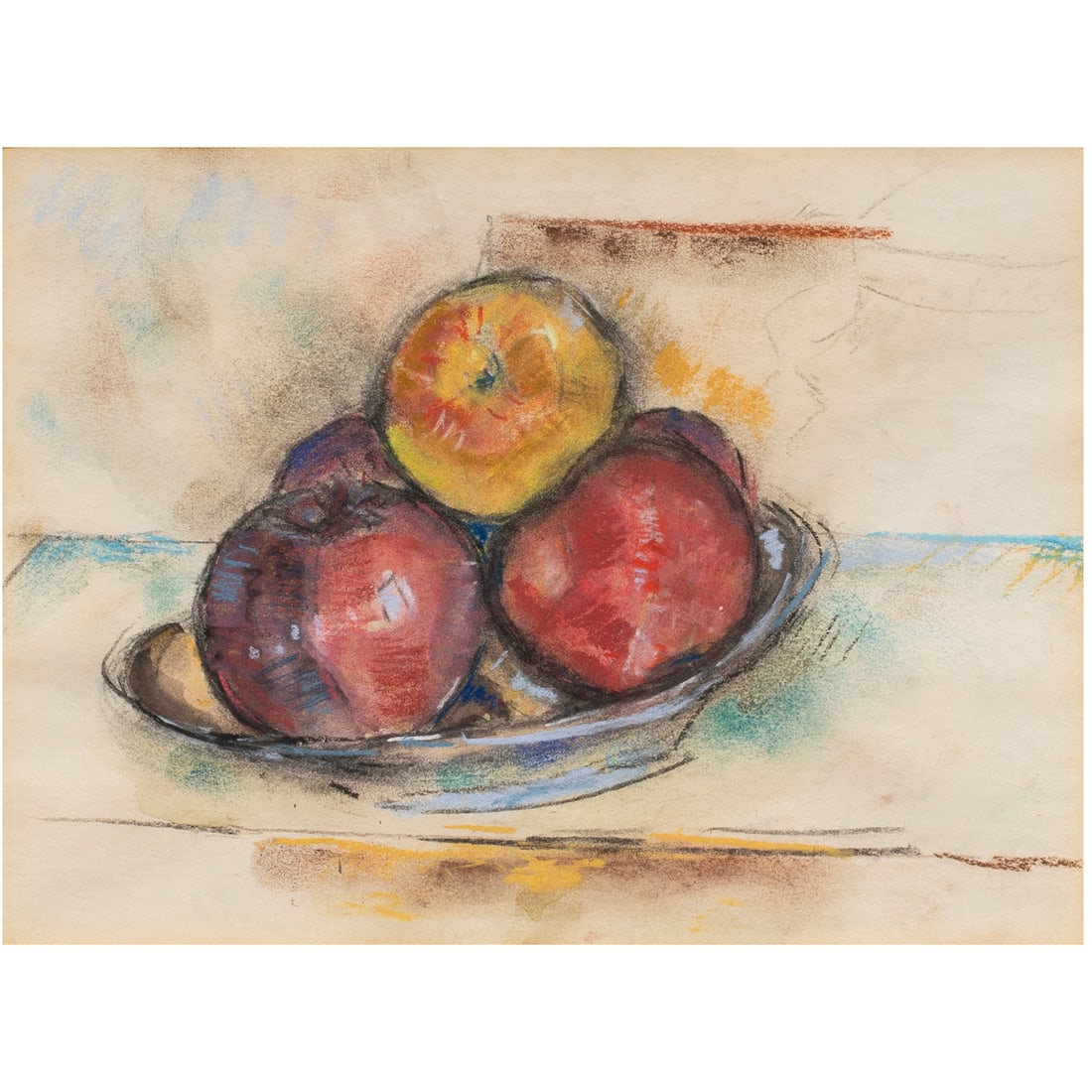 Work on paper, Max Weber: Max Weber (American, 1881-1961), Bowl of Fruit, circa 1950, pastel and charcoal on paper, gallery label (Graham Gallery, New York, NY) affixed verso, sight: 8.5"h x 11.5"w, overall (with frame): 15.5"