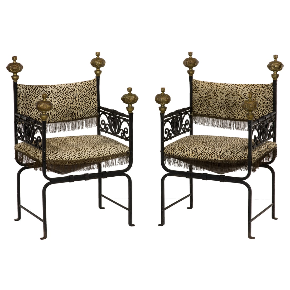 A pair of Egyptian Revival brass mounted and wrought iron hall chairs (1 of 4)