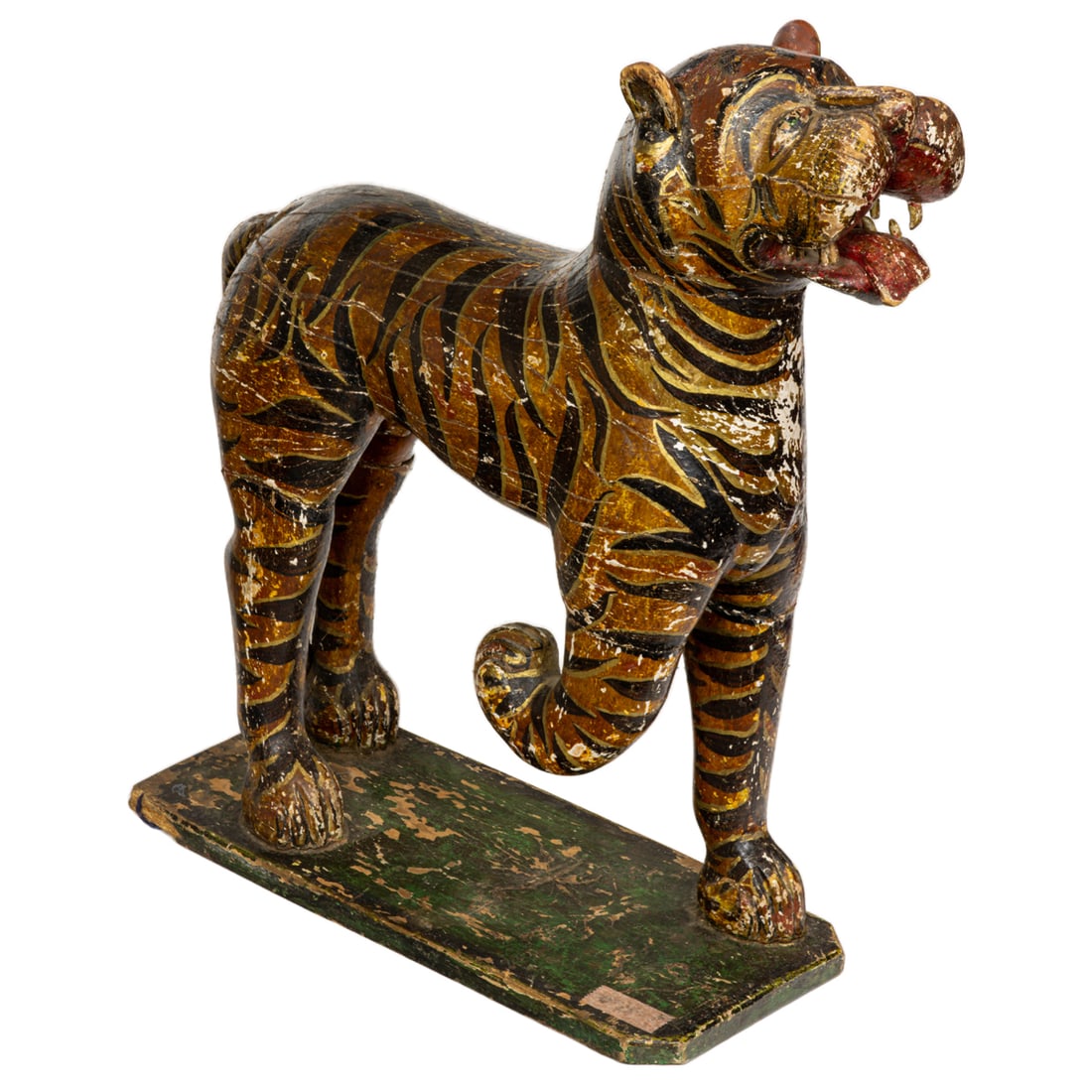 A pair of Indian Art Deco polychrome and parcel gilt carved wood tigers (1 of 7)