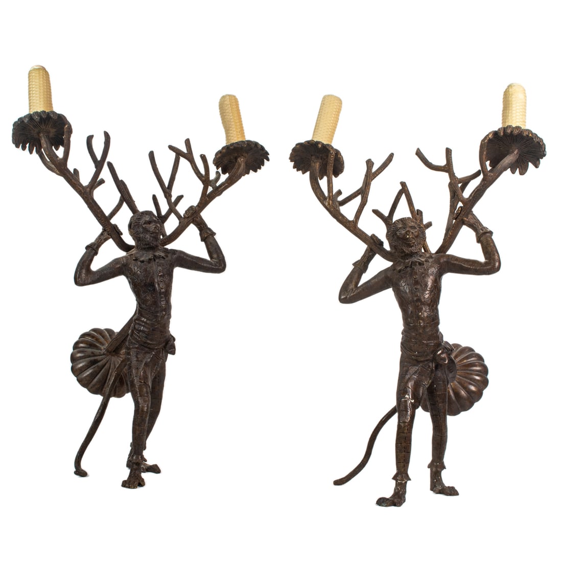 A pair of Hollywood Regency patinated metal monkey wall lights (1 of 5)
