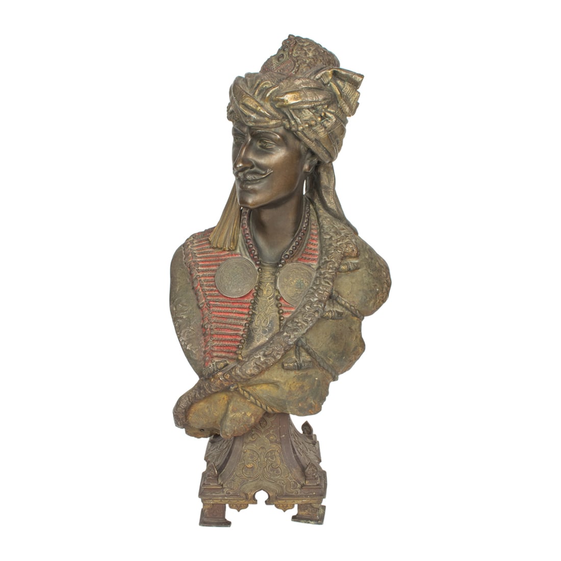 A Continental Orientalist patinated metal bust of a North African man (1 of 3)