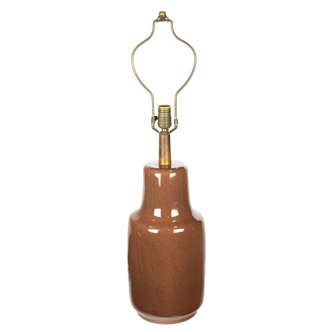 A Jane and Gordon Martz ceramic table lamp: A Jane and Gordon Martz ceramic table lamp, mid 20th century, the chocolate brown glazed vessel incised 'Martz', 19.5"h (excluding electrical fittings)