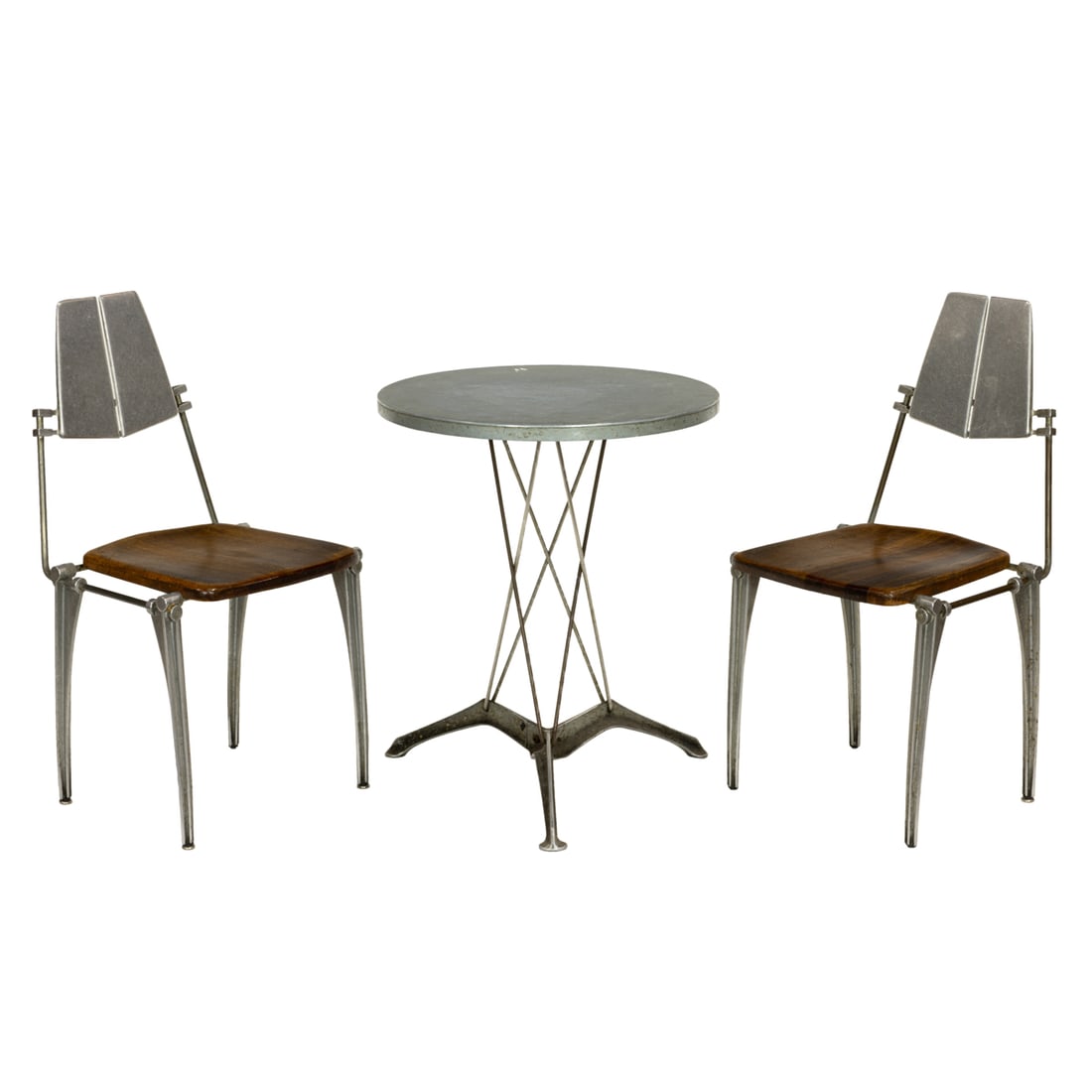 A Robert Josten aluminum and wood bistro set, 1970s/80's (1 of 7)