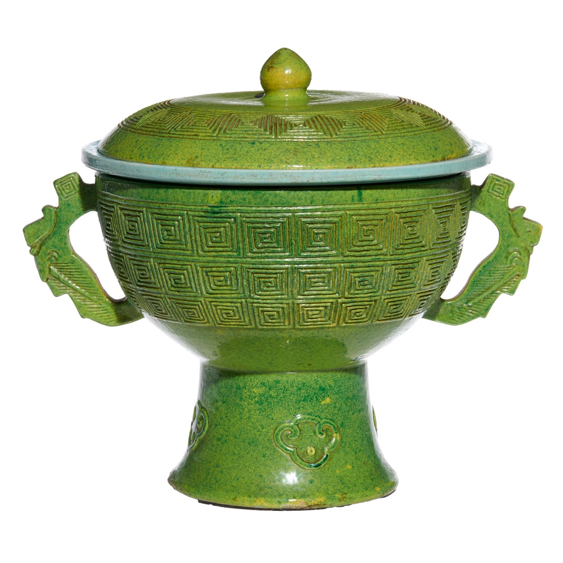 A Chinese lime-green glazed altar stem bowl (1 of 2)