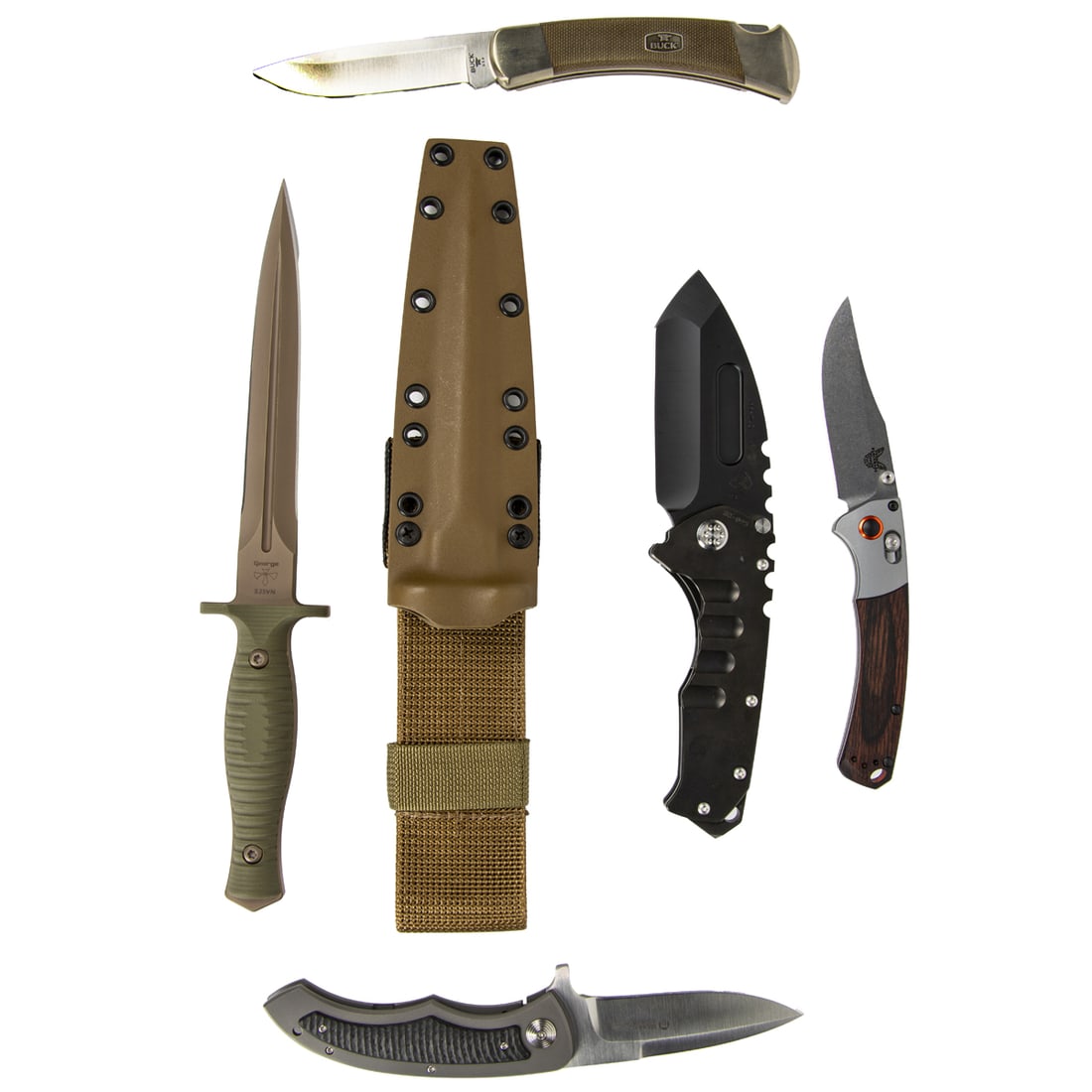 Five contemporary outdoor, utility and sporting knives in original boxes, including Benchmade Mini (1 of 1)