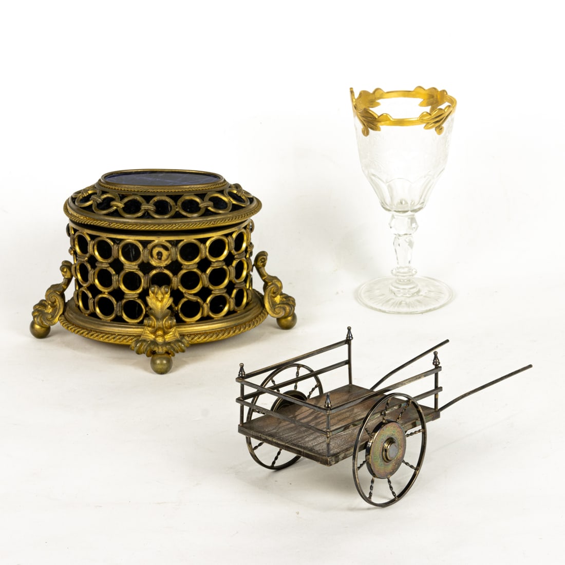 An assembled group including sweetmeat glass, table box and cart (1 of 1)