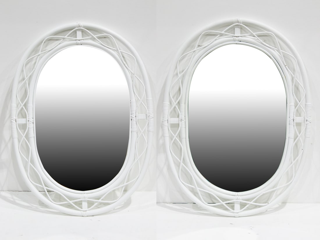 A pair of Soane Britain white painted wicker oval mirrors (1 of 1)